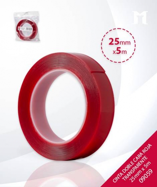 Foto principal CINTA DOBLE CARA ROJA TRANSPARENTE 25mmx5m